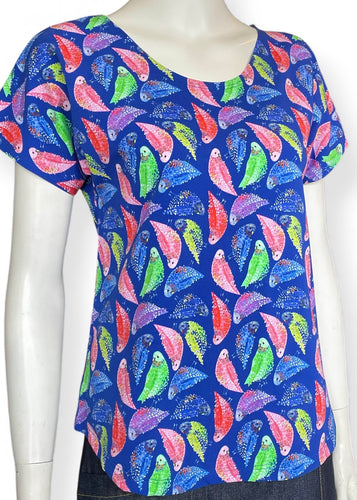 Boxy tee - Budgies/Blue