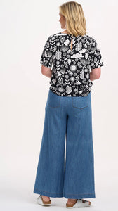 Christina Top - Monochrome Folk Floral