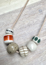 Load image into Gallery viewer, Ceramic Beaded Necklace - Green Dot/Rust Stripe
