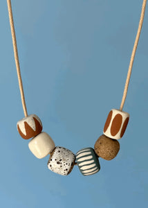 Ceramic Beaded Necklace - Rust ZigZag/Speckle