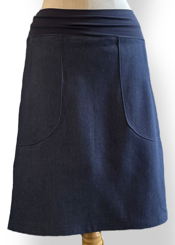 Stretch waist, A-line skirt - Blue Denim