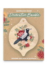 Load image into Gallery viewer, Wooden Hanging Bauble Decoration - Magpie Floral