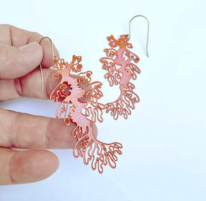 Leafy Seadragon Earrings - Orange