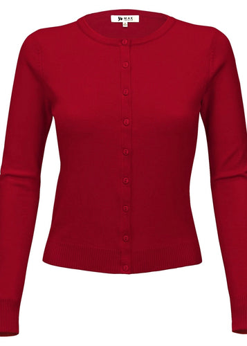 Crew Neck Cardi - Red