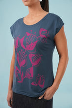 Load image into Gallery viewer, Bobby Top - Blue/Cerise, Woodcut Floral