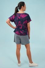 Load image into Gallery viewer, Bella Top - Woodcut Floral, Cerise/Navy