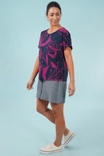 Load image into Gallery viewer, Bella Top - Woodcut Floral, Cerise/Navy