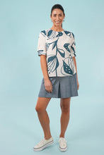 Load image into Gallery viewer, Martha Top - Blue/Off White, Woodcut Floral