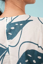 Load image into Gallery viewer, Martha Top - Blue/Off White, Woodcut Floral