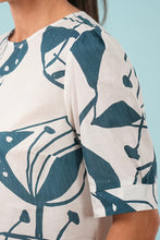Load image into Gallery viewer, Martha Top - Blue/Off White, Woodcut Floral