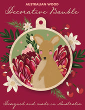 Load image into Gallery viewer, Wooden Hanging Bauble Decoration - Kangaroo &amp; Protea