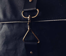 Load image into Gallery viewer, Black leather and waxed canvas backpack