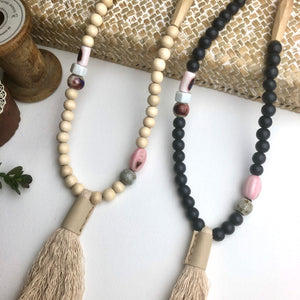 Tassel and ceramic tube necklace